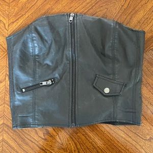 Gray Leather strapless Crop Top